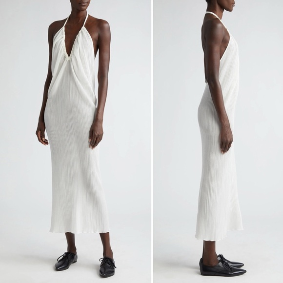 Bite Studios Parchment Ruched Organic Cotton & Organic Silk Halter Dress size 6 - Picture 2 of 9